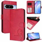 For Google Pixel 8 Pro Litter Panda Embossing RFID Leather Phone Case with Lanyard(Rose Red)