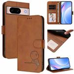 For Google Pixel 8a Litter Panda Embossing RFID Leather Phone Case with Lanyard(Brown)