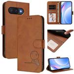 For Google Pixel 9a Litter Panda Embossing RFID Leather Phone Case with Lanyard(Brown)