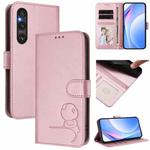 For Sony Xperia 1 V Litter Panda Embossing RFID Leather Phone Case with Lanyard(Pink)