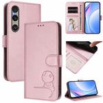 For Sony Xperia 1 VI Litter Panda Embossing RFID Leather Phone Case with Lanyard(Pink)