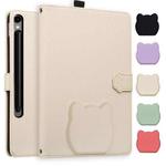 For Samsung Galaxy Tab S10 FE+ Cat Skin-feel Litchi Leather Tablet Case(Apricot White)