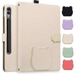 For Samsung Galaxy Tab S10 Ultra / S9 Ultra Cat Skin-feel Litchi Leather Tablet Case(Apricot White)