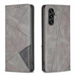 For Samsung Galaxy S25 FE 5G Rhombus Texture Magnetic Leather Phone Case(Grey)
