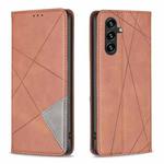 For Samsung Galaxy S25 FE 5G Rhombus Texture Magnetic Leather Phone Case(Brown)
