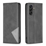 For Samsung Galaxy S25 FE 5G Rhombus Texture Magnetic Leather Phone Case(Black)