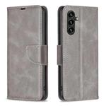 For Samsung Galaxy S25 FE 5G Lambskin Texture Pure Color Flip Leather Phone Case(Grey)