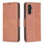For Samsung Galaxy S25 FE 5G Lambskin Texture Pure Color Flip Leather Phone Case(Brown)