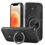 For iPhone 12 Three-core Mecha 360 Degree Rotation Magnetic Holder Phone Case(Black)