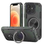 For iPhone 12 Three-core Mecha 360 Degree Rotation Magnetic Holder Phone Case(Army Green)