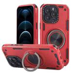 For iPhone 12 Pro Three-core Mecha 360 Degree Rotation Magnetic Holder Phone Case(Red)