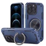 For iPhone 12 Pro Three-core Mecha 360 Degree Rotation Magnetic Holder Phone Case(Royal Blue)