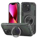 For iPhone 13 Three-core Mecha 360 Degree Rotation Magnetic Holder Phone Case(Army Green)
