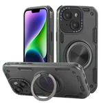 For iPhone 14 Three-core Mecha 360 Degree Rotation Magnetic Holder Phone Case(Army Green)