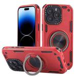 For iPhone 14 Pro Max Three-core Mecha 360 Degree Rotation Magnetic Holder Phone Case(Red)