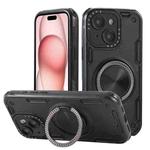 For iPhone 15 Three-core Mecha 360 Degree Rotation Magnetic Holder Phone Case(Black)