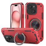 For iPhone 15 Three-core Mecha 360 Degree Rotation Magnetic Holder Phone Case(Red)