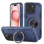 For iPhone 15 Three-core Mecha 360 Degree Rotation Magnetic Holder Phone Case(Royal Blue)