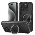 For iPhone 15 Pro Max Three-core Mecha 360 Degree Rotation Magnetic Holder Phone Case(Black)