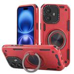 For iPhone 16 Three-core Mecha 360 Degree Rotation Magnetic Holder Phone Case(Red)