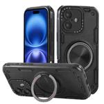 For iPhone 16 Plus Three-core Mecha 360 Degree Rotation Magnetic Holder Phone Case(Black)