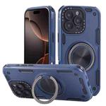 For iPhone 16 Pro Max Three-core Mecha 360 Degree Rotation Magnetic Holder Phone Case(Royal Blue)