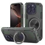 For iPhone 16 Pro Max Three-core Mecha 360 Degree Rotation Magnetic Holder Phone Case(Army Green)