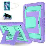 For Samsung Galaxy Tab S10 FE / S9 Big Holder Silicone Hydric PC Tablet Case with Shoulder Strap(Purple Mint)