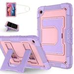 For Samsung Galaxy Tab S10 FE / S9 Big Holder Silicone Hydric PC Tablet Case with Shoulder Strap(Purple Rose Gold)