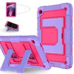 For Samsung Galaxy Tab S10 FE / S9 Big Holder Silicone Hydric PC Tablet Case with Shoulder Strap(Purple Rose Red)