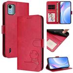 For Nokia C12 Litter Panda Embossing RFID Leather Phone Case with Lanyard(Rose Red)