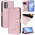 For Nokia G400 Litter Panda Embossing RFID Leather Phone Case with Lanyard(Pink)