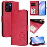 For HMD Skyline Litter Panda Embossing RFID Leather Phone Case with Lanyard(Rose Red)