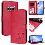 For Nothing Phone 2a Litter Panda Embossing RFID Leather Phone Case with Lanyard(Rose Red)