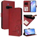 For Nothing Phone 3a Litter Panda Embossing RFID Leather Phone Case with Lanyard(Wine Red)