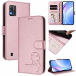 For ZTE Blade A52 Lite Litter Panda Embossing RFID Leather Phone Case with Lanyard(Pink)