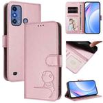 For ZTE Blade A53 Pro Litter Panda Embossing RFID Leather Phone Case with Lanyard(Pink)
