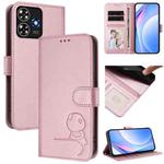 For ZTE Blade A73 4G Litter Panda Embossing RFID Leather Phone Case with Lanyard(Pink)