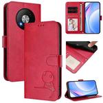 For ZTE Blade A73 5G Litter Panda Embossing RFID Leather Phone Case with Lanyard(Rose Red)