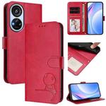 For ZTE Blade V40s Litter Panda Embossing RFID Leather Phone Case with Lanyard(Rose Red)