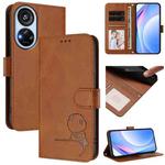 For ZTE Blade V40s Litter Panda Embossing RFID Leather Phone Case with Lanyard(Brown)