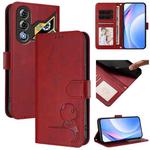 For ZTE nubia Neo 3 GT Litter Panda Embossing RFID Leather Phone Case with Lanyard(Wine Red)
