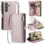 For Samsung Galaxy S25 FE 5G Leather Stitching Multi-card Slot Zipper Phone Case(Rose Gold)