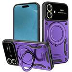 For iPhone 17 Large Window MagSafe Holder Phone Case(Purple)
