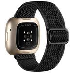 For Fitbit Versa 4 / 3 / Sense2 / 1 xDfind Wavy Nylon Braided Stretch Watch Band with Adjustment Buckle(Black)