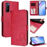 For TCL 30 XL T701DL Litter Panda Embossing RFID Leather Phone Case with Lanyard(Rose Red)