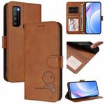For TCL 30 XL T701DL Litter Panda Embossing RFID Leather Phone Case with Lanyard(Brown)