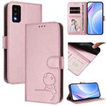 For TCL 30T T603DL Litter Panda Embossing RFID Leather Phone Case with Lanyard(Pink)