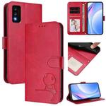 For TCL 30T T603DL Litter Panda Embossing RFID Leather Phone Case with Lanyard(Rose Red)