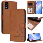 For TCL 30T T603DL Litter Panda Embossing RFID Leather Phone Case with Lanyard(Brown)
